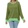 thumbnail image 3 of Long Sleeve Shirts for Women Tunic Tops Loose Fit Cute Casual Color Block Ribbed Knit Tops Sweaters Green S, 3 of 9