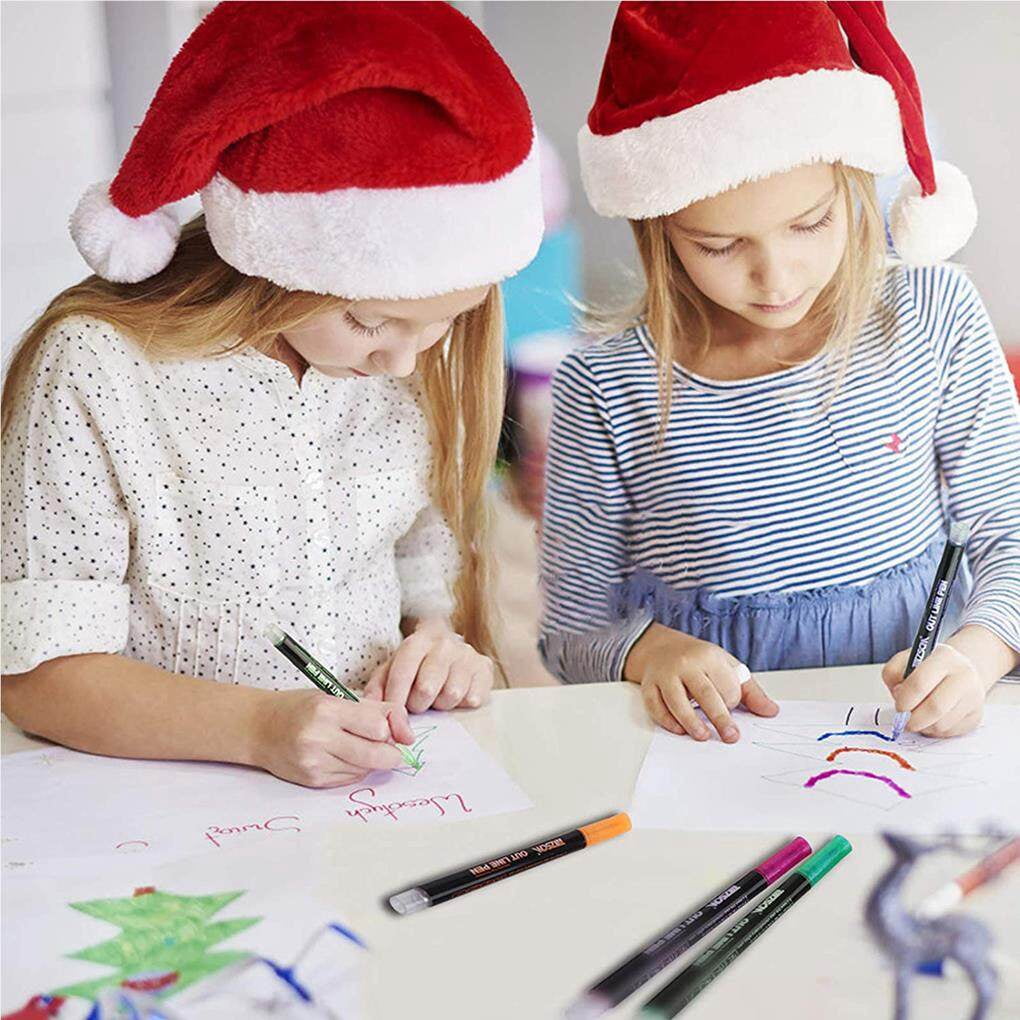 ziyahi Outline Metallic Marker Pens 12 Colors Double Line Marker Pens Writing Drawing Highlighter Marker Pen for School Office