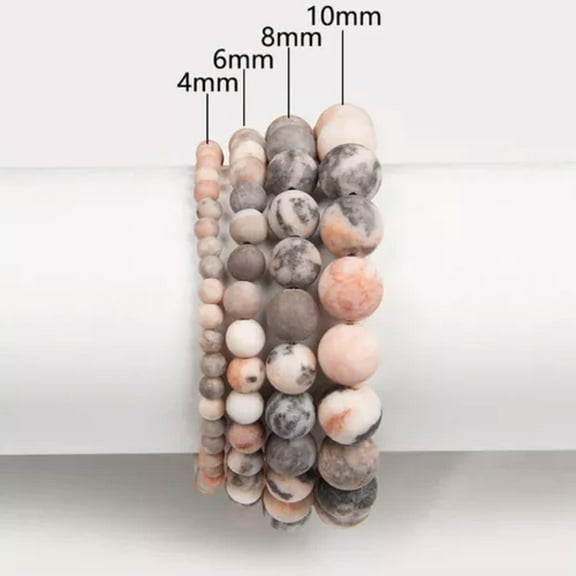 HOOUN Natural Healing Energy Crystal Stone Bead Elastic Bracelet Men Women 4 6 8 10mm-6mm-76 Pink Zabra Jasper