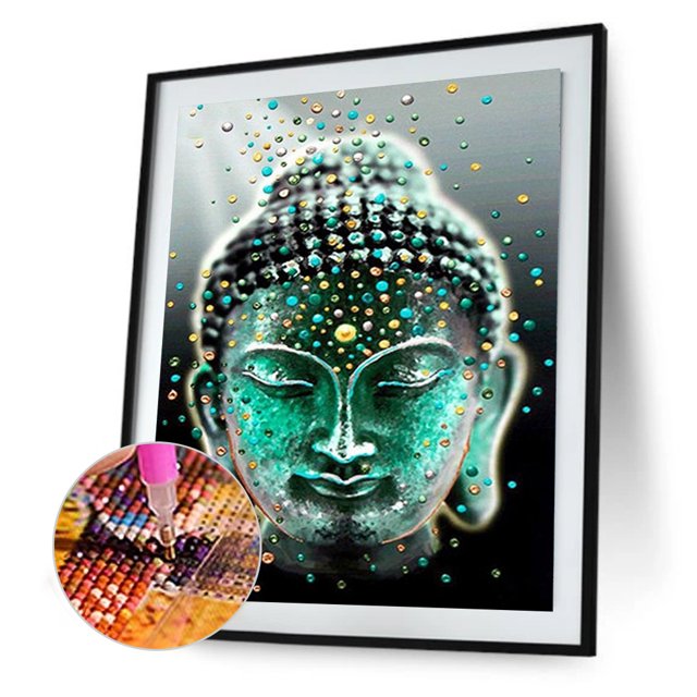 Cuadros Decorativos Cabeza de Buda 5D DIY Kits de pintura de diamantes Taladro redondo completo Decoración de pared (sz2792) Ehuebsd embutido en tela