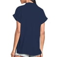 thumbnail image 3 of Blusa con botones para mujer, moda con cuello en V, informal, suelta, manga corta, Top de verano para mujer, azul oscuro XL, 3 of 6