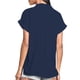 thumbnail image 3 of Blusa con botones para mujer, moda con cuello en V, informal, suelta, manga corta, Top de verano para mujer, azul oscuro L, 3 of 6