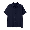 thumbnail image 2 of ZOHIUM Summer Blouse Solid Color Women's Loose Cotton Linen Shirt Sleeve Lapel Button Cardigan Top for Women Blouses for Women Button Down Shirts for Women Womens Linen Shirt (Navy Blue,M), 2 of 5