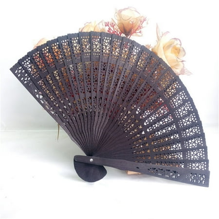 

BMForward Wedding Hand Fragrant Party Carved Bamboo Folding Fan Chinese Wooden