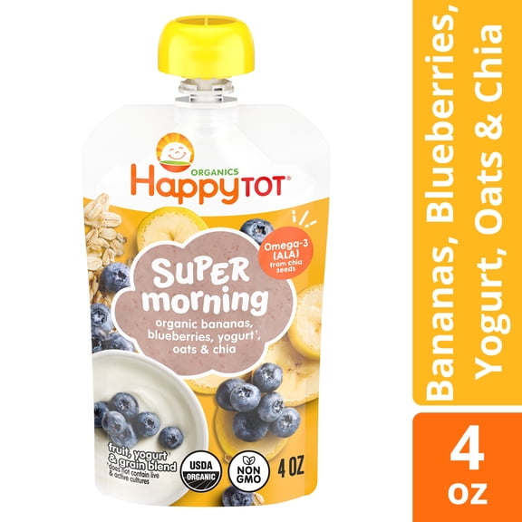 Happy Tot Organics Super Morning Stage 4, Bananas Blueberries Yogurt & Oats, Organic Tot Food, 4 oz. Pouch
