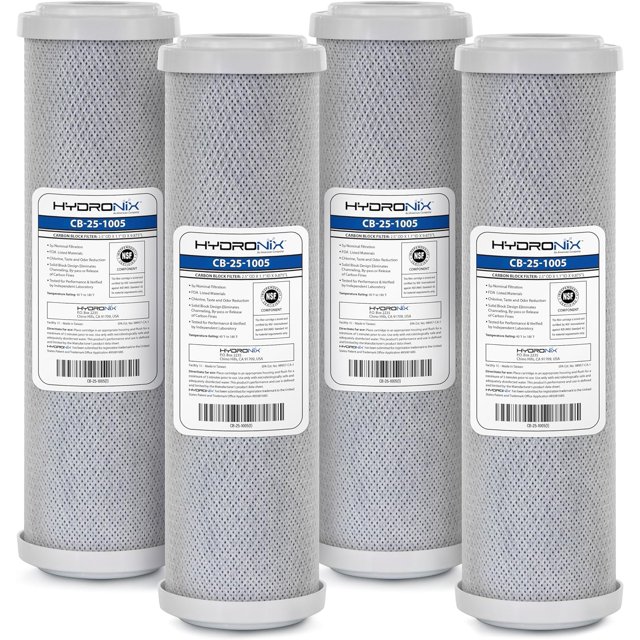 4 Pack Carbon Block Water Filters Coconut Shell CTO for Whole house, RO, DI, Hydroponics - 10" x 2.5", 5 Micron