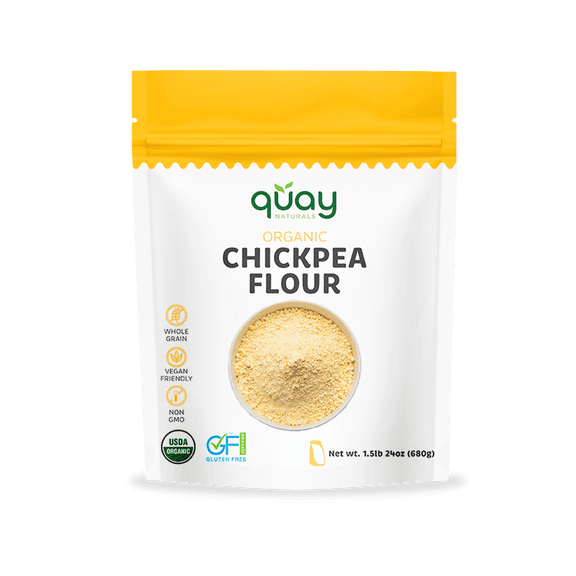Quay Naturals Organic Chickpea Flour, Garbanzo Bean Flour, 1.5 lb, Non-GMO, Gluten-Free, Vegan. Ideal for Baking, Frying, Flatbreads & Grain-Free Cooking