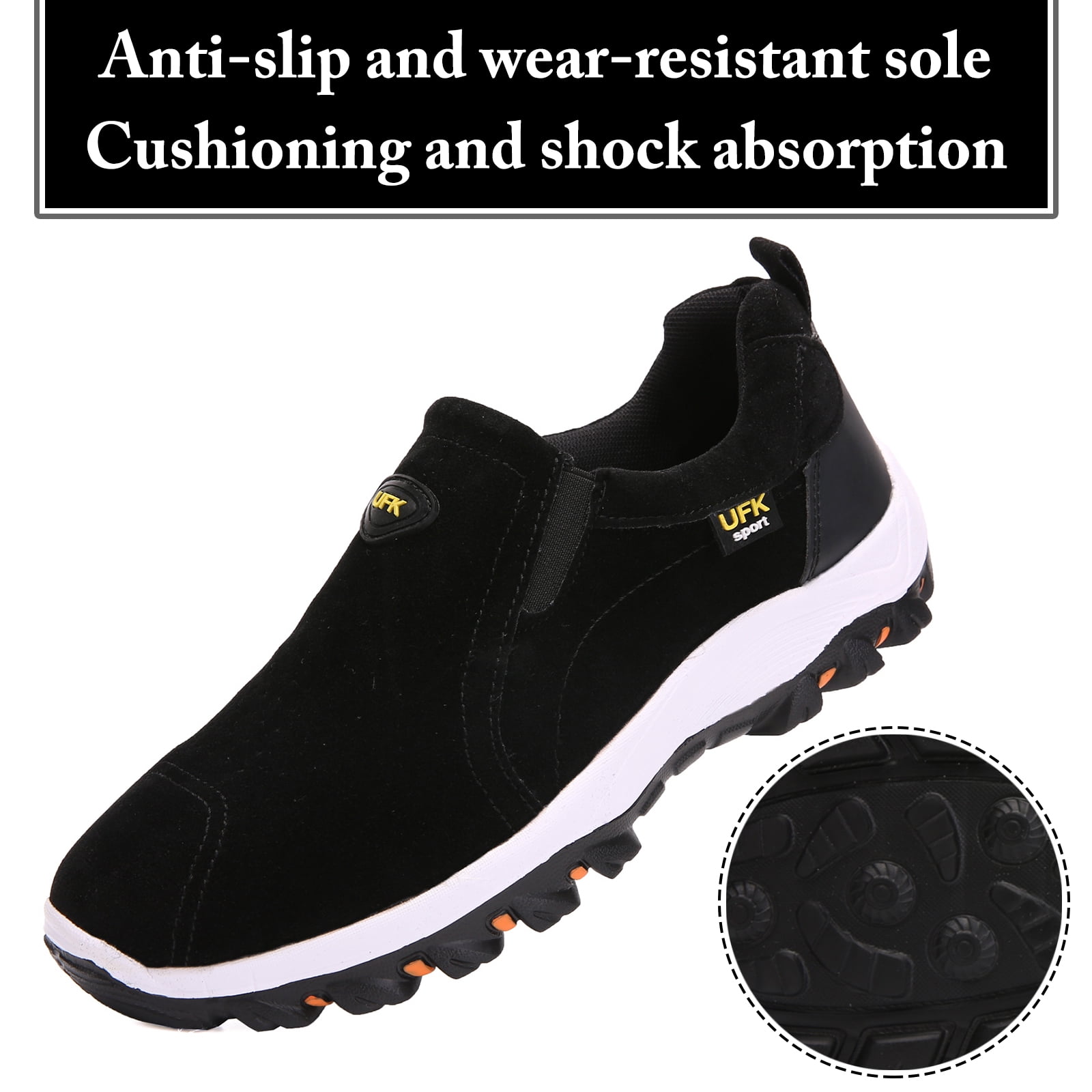 Mens Hiking Shoes Laceless Suede Breathable Slip Resistant Boots Lightweight Sneakers for Outdoor Activity Hiking Walking