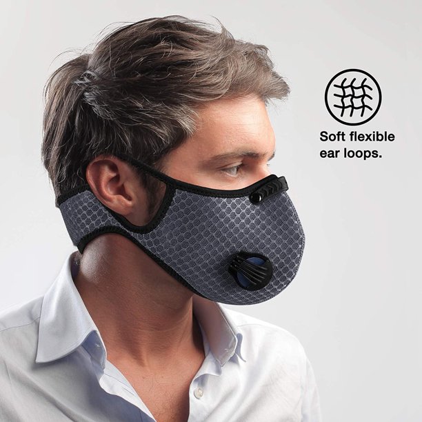 Mascarilla con válvulas de filtración de aire duales, clip nasal de plástico suave y correa para protección, se proporciona un filtro reemplazable adicional, lavable, ciclismo LingWen 1327534308150