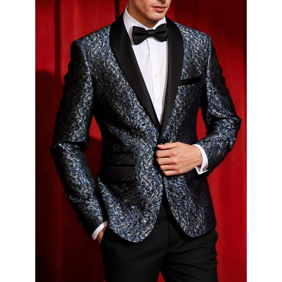 Beauty-Emily Men's Luxury Printed Evening Suit Set with Shawl Collar One-Button Jacket & Pants – Perfect for Weddings, Proms, Parties & All-Season Wear