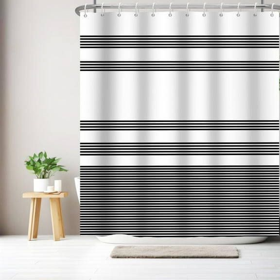 Black and White Shower Curtain Farmhouse Boho Black Striped Shower Curtains for Bathroom Decor 72W x 72 L Inches Neutral Modern Waterproof Fabric Shower Curtains