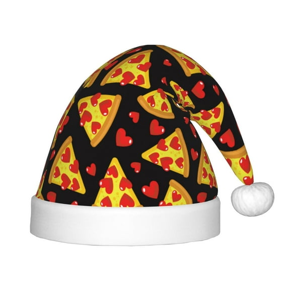 Cauagu Cartoon Pizza Pattern Christmas Hat for Kids,Xmas Holiday Hat Santa Hat for Boys & Girls Festive Headwear Accessories for Christmas/New Year/Holiday