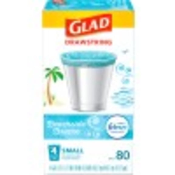 Glad 4 Gallon Small Drawstring Kitchen Trash Bags, Beachside Breeze, 80 Bags