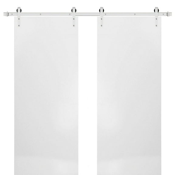 Sturdy Double Barn Door with Hardware | Planum 0010 White Silk | 13FT Rail Hangers Heavy Set | Modern Solid Panel Interior Doors-36" x 96" (2* 18x96)-Silver Rail