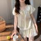 thumbnail image 1 of Pijama de verano para mujer, de seda fina, versión coreana, con ribete de encaje dulce, pantalones cortos de manga corta, conjuntos de ropa de estar, pantalones cortos lisos, conjunto de pijama, 1 of 6