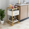 thumbnail image 2 of White & Gold Modern Coffee Table – 3-Tier bedside table with Tempered Glass Top, Storage Drawer, Steel Frame, Easy Assembly – White Board Gold Frame, 2 of 8