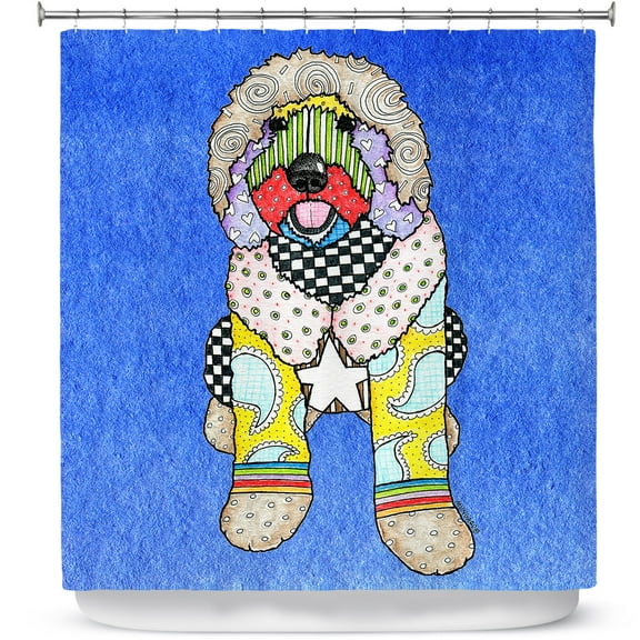 Shower Curtains 70" x 93" from DiaNoche Designs by Marley Ungaro - Labradoodle Dog Blue