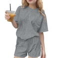 thumbnail image 1 of Ensemble T-Shirt et Short pour Filles, Haut à Col Rond Uni à Manches Courtes et Short, Tenue de Sport Décontractée Deux Pièces pour Enfants, 1 of 7