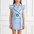 thumbnail image 2 of Miluxas Girl Bodycon Dresses,Business office Midi Cap Sleeve Button Pencil formal Outfits Light Blue 7-8Years, 2 of 7