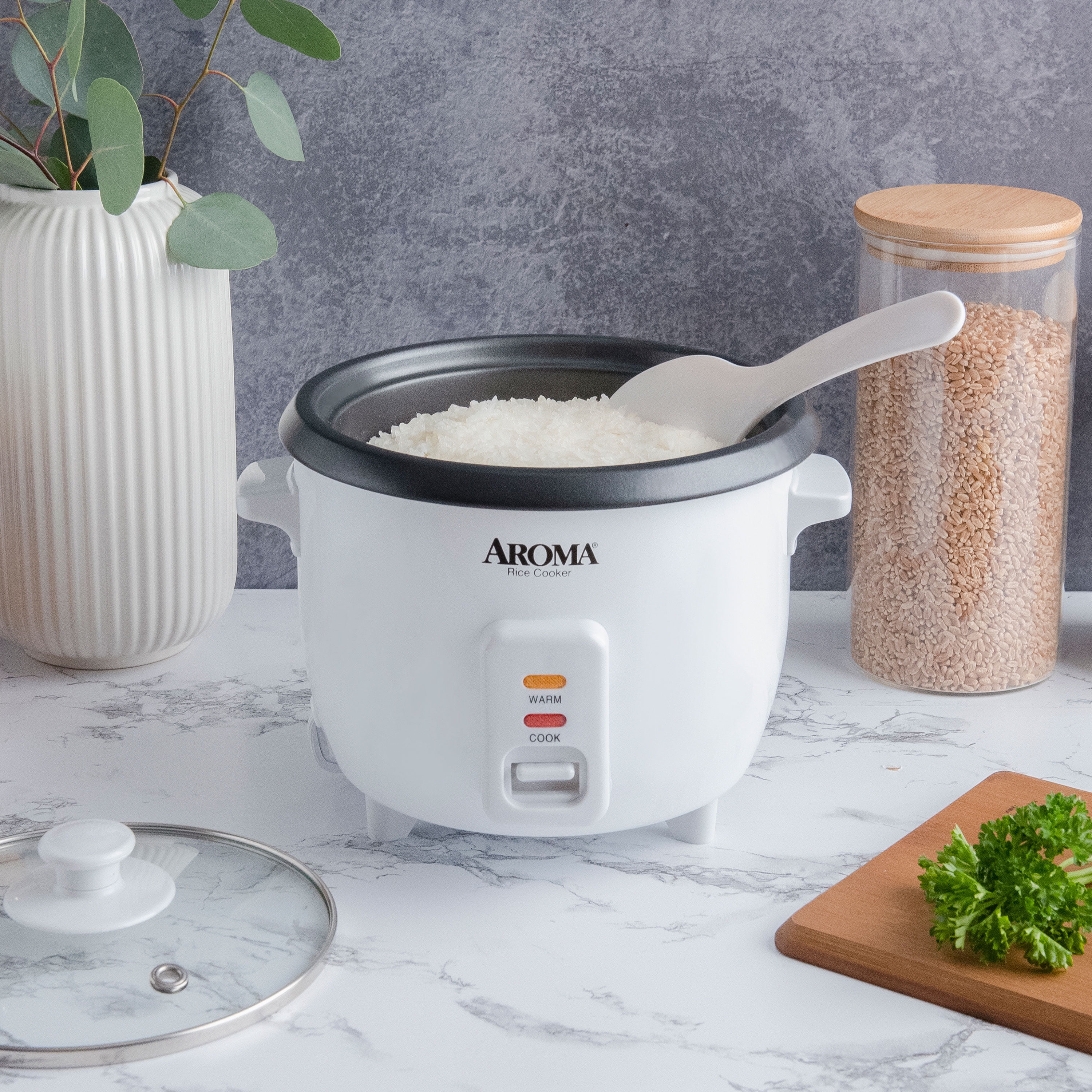 Aroma Housewares 6-Cup (Cooked) 1.5 qt. One Touch Rice Cooker, White