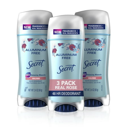 Secret Aluminum Free Deodorant for Women, Rose, 2.4 oz, Pack of 3