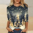 thumbnail image 1 of QIPOPIQ Blouses pour Femmes Manches 3/4 Hauts Décontractés pour Femmes Manches 3/4 Chemises Col Rond Imprimé Tendance Blouses Florales Confortables Liquidation, 1 of 5