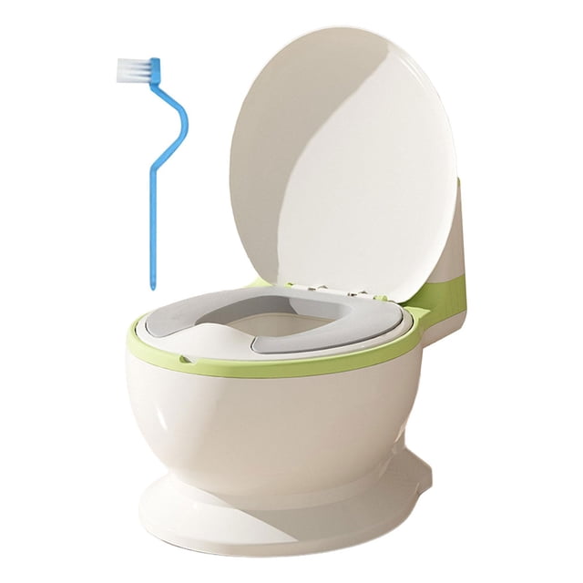 Inodoro para bebé con compartimento para toallitas, botón de descarga realista, cómodo y realista. Asiento de PU verde