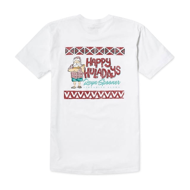 Camiseta gráfica Reyn Spooner para hombre Ukelele Santa blanco pequeña