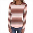 thumbnail image 6 of ITSAME Long Sleeve Shirts for Womens, Crew Neck Striped Stretch Fashion Casual Pullover Tops Coffee 2XL, 6 of 8