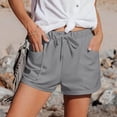 thumbnail image 4 of PIMSSY Women Casual Shorts Solid Color Straight Leg Lace Up Drawstring Pockets Classic High Waist Sports Loose Vacation Fashion Bottoms, 4 of 7