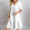 thumbnail image 2 of Lenago Women's Plus Size Summer Dresses High Waisted Fashion Holiday Summer Solid Color Short Sleeve White Dresses Party Beach Dress, 2 of 9