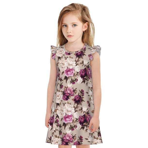 Balery Rose Flowers Camisón de princesa para niñas, pijama de algodón con mangas abullonadas, suave y bonito.-X-Large
