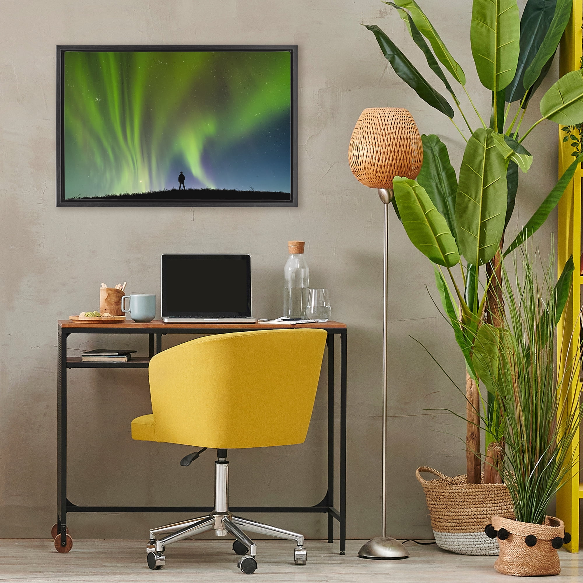 Stupell Industries Envelop Northern Lights Silhouette Black Framed Floater Canvas Wall Art, design by Shelley Carlisle