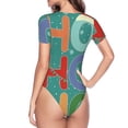 thumbnail image 3 of Uemuo Ho Ho Ho Pattern Women's One Piece Short Sleeve Swimsuit Rash Guard Surfing Modest Quick-drying Swimsuit Beach Essentials-XX-Large, 3 of 9