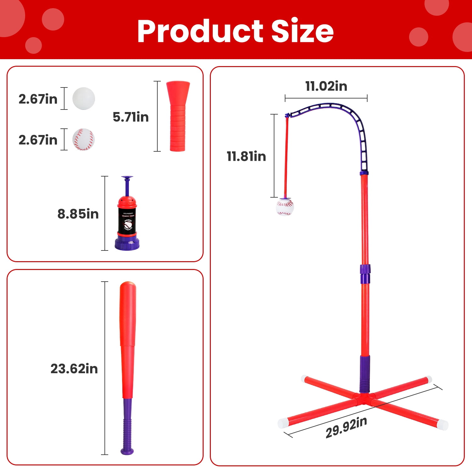 Imountek 3 in 1 Baseball Toy Set for Toddlers & Kids Ages 3-5, Tee Ball Stand Hanging Tee Automatic Ball Launcher with Adjustable Height for Indoor Outdoor Sports