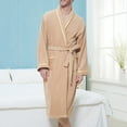 thumbnail image 5 of IYTR Mens Bathrobe Solid Color Shawl Collar Robe With Belt Pocket Knee Length Long Robe Coffee L, 5 of 6