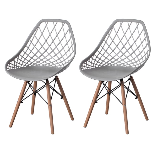 Fabulaxe Mid-Century Modern Style Plastic DSW Shell Dining Chair, Grey (Set of 2)