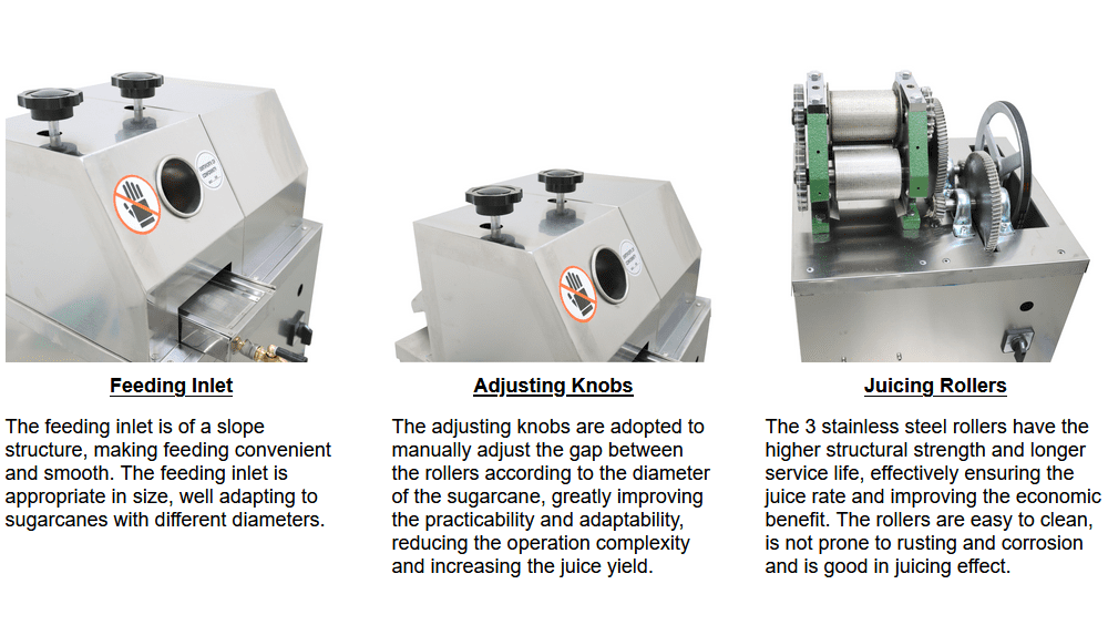 3-Roller Sugarcane Juicer Extractor Machine Vertical Type Knob Adjustment 110V 750W