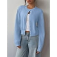 thumbnail image 5 of Women'S Button Down Long Sleeve Crewneck Crop Cardigan Sweater Cute Knitwear Clothes Sky Blue XL, 5 of 9