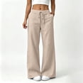thumbnail image 2 of Vynhevius Women Straight Leg Pants Solid Drawstring Waist Front Patch Pockets Casual Trousers, 2 of 9