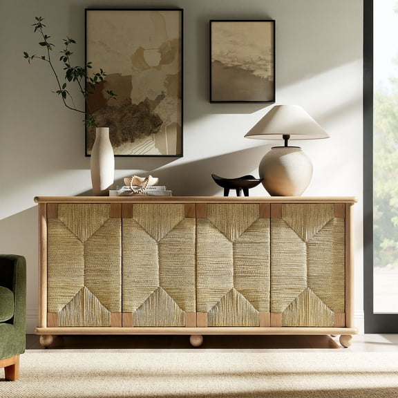 Modway Marola 71 Inch Oak Wood Seagrass Sideboard in Oak