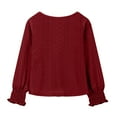 thumbnail image 6 of Ohufall Kids Long Sleeve T-Shirts Fashion Solid Causal Ruffle Sleeve Crew Neck Blouse Lightweight Loose Hollow Out Pullover Tops for Teen Girls, 6-16 Years, 6 of 7