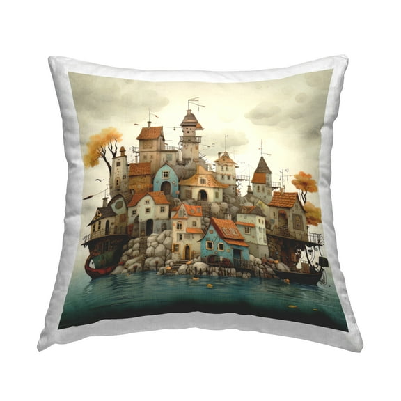 Stupell Industries Seaside Urban Town Decorative Printed Throw Pillow, 18 x 18
