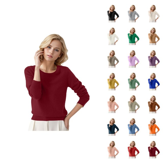 Chandail pour Femmes Automne Hiver 2026 Tendance Manches Longues Col Rond Tricoté Uni
