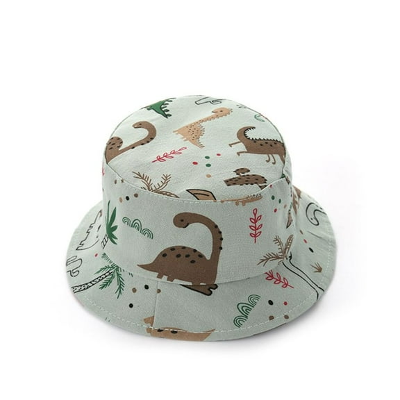 Breathable Summer Scalp Protection Cartoon Dinosaur Print Adjustable Baby Bucket Caps Children Sunscreen Hat Infant  Fisherman Cap Beach Hat LIGHT GREEN