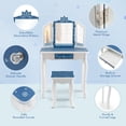 thumbnail image 6 of Gymax Kid Vanity Set Wooden Makeup Table Stool Tri-Folding Mirror Snowflake Print Blue, 6 of 10