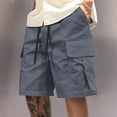 thumbnail image 4 of Mens Baggy Cargo Shorts Knee Length Elastic Waist Drawstring Casual Work Shorts Summer Hiking Outdoor Water Resistant Shorts with Muti Pockets Dark Gray, 4 of 7