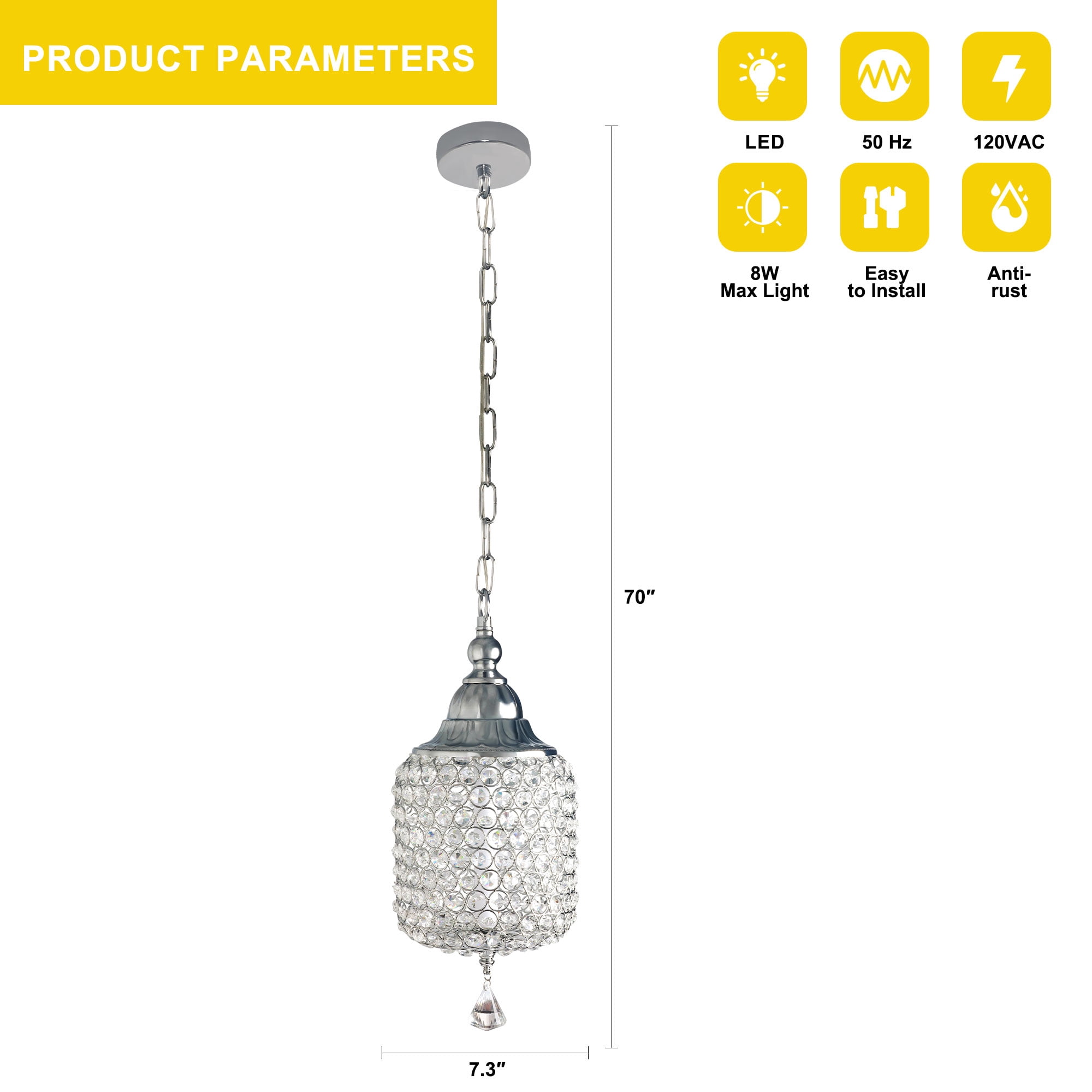 Chords Attic 1-Light Crystal Pendant Lighting Adjustable LED Ceiling Hanging Light Fixtures Fixture for Kitchen Island