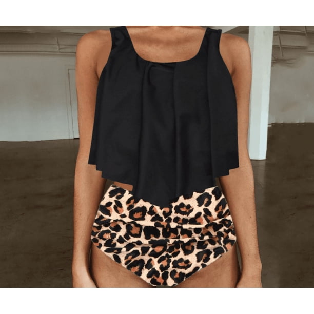 Trajes de mujer de dos piezas con parte superior con volantes y cintura alta, conjuntos de tankini, trajes de baño de playa fluidos