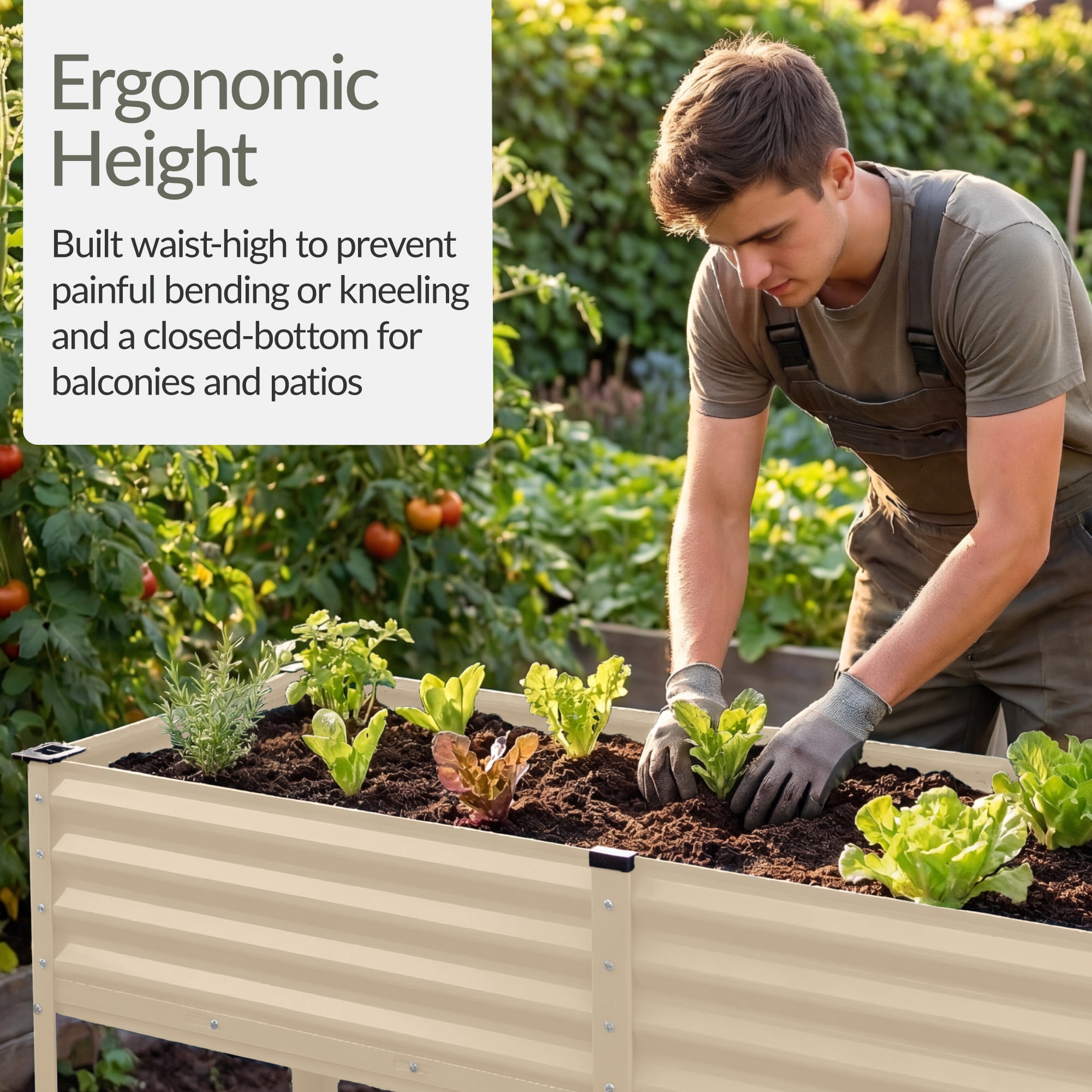 Best Choice Products 72x24x30in Non Toxic Elevated Galvanized Metal Garden Bed Corner Protectors - Beige